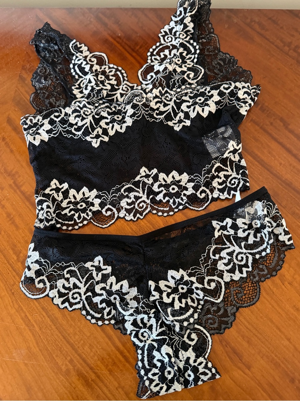 Black Lace Bralette with White Floral Embroidery - Women's Intimates